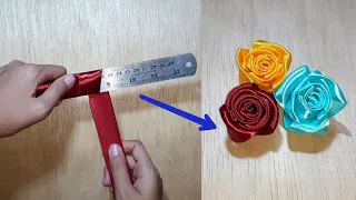 Amazing ribbon flower trick /easy rose making with scale / ribbon rose flower craft ideas