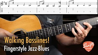 Fingerstyle Jazz Blues Guitar Lesson | Combining Rhythm & Walking Basslines