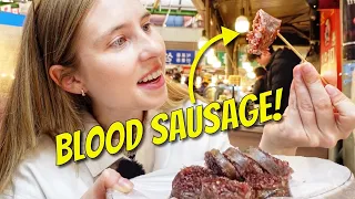 Korea street food HAUL! Blood sausage, mung bean pancakes and MORE!!