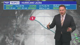 Tuesday 4 pm tropical update: Hurricane Laura heads for Texas-Louisiana border