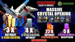 3X 4-Star Crystals, 4X 3-Star, 22X AUTOBOT Premium, 5X DECEPTICON Premium Crystals (commentary)