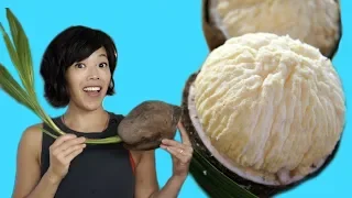 How to Open a SPROUTED COCONUT & Taste Test -- coconut filled with edible foam | Fruity Fruits