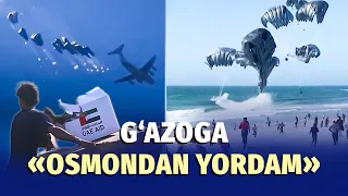 G‘azoga samolyotdan yordam tashlanmoqda