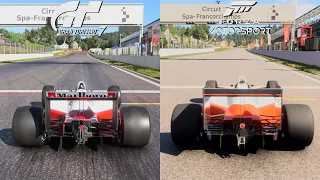 Gran Turismo 7 Vs FM 2023 Comparison Graphics & Sound - McLaren MP4/4 at Circuit De Spa