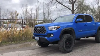 2020 Voodoo Blue Toyota Tacoma 2" lift OME suspension, dakars, TRD Pro wheels