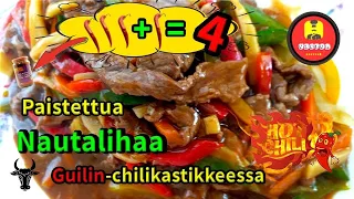 Paistettua Nautalihaa guilin chilikastikkeessa. Erittäin mausteinen ja herkullinen !