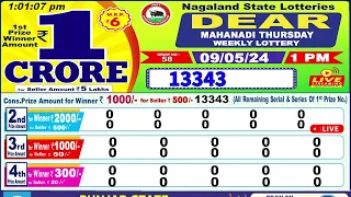 Lottery Sambad Live 1PM Dear Nagaland State Lottery Live draw result 09.05.2024 |Lotterysambad