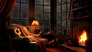 Sleeping Sounds of Rainy Night on a Mountain Retreat with Warm Fireplace & Thunder