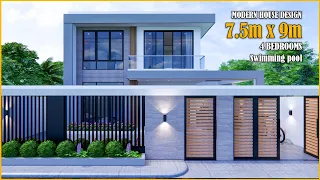 House Design | 7.5m x 9m with swimming pool | 4 Bedrooms