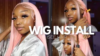 Must Have!!! Salmon Pink Straight Wig is EVERTHING + Install Tutorial Ft. ISEE HAIR