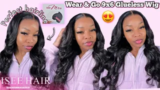 NEW M -CAP WEAR AND GO 9X6 GLUELESS CLOSURE WIG INSTALL PRE- PLUCKED, PRE- BLEACHED FT.ISEE HAIR