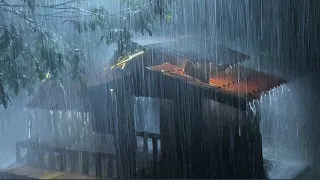 Sleep Instantly within 3 Minutes with Heavy Rain & Thunder on ancient House in Foggy Forest at Night