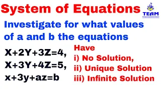 Investigate For values of a & b the System has Unique Solution, Infinite Solution, No solution