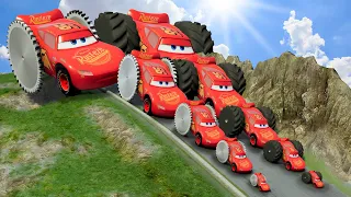 Big & Small Lightning Mcqueen with Monster Saw Wheels vs Monster Truck Wheels vs DOWN OF DEATH