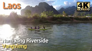 🇹🇭 2022 Vangvieng riverside, sunset | Laos travel | vangvieng road 4k | street food | walking street