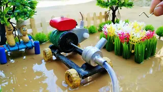 DIY mini diesel engine water pump supply with tractor | science project | keepvilla