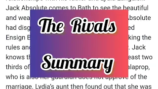 Summary of The Rivals/The Rivals by Sheridan summary/m.a.previous year eng lit paper 3 mgsu