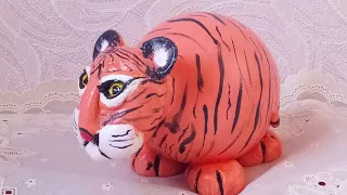 Как сделать тигра/тигренка из гипса и воздушного шарика/ Новогодние поделки DIY