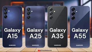 Samsung Galaxy A55 Vs Galaxy A35 Vs Galaxy A25 Vs Galaxy A15 Specs Review | Galaxy A Series 2024