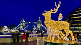 London Christmas lights 2021 | London Tower Bridge Christmas Market 2021 | London Walk - HDR 4K