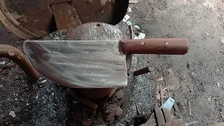 Knife Making  - How to Make a Simple meat cleaver from rusted Car Leaf Spring - Creative Daily Works
