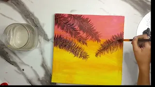 How to draw Easy Palm tree Sunset| Relaxing Acrylic Painting | 4sthetic_arts