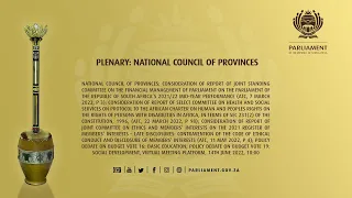 National Council Of Provinces, 14th June 2022