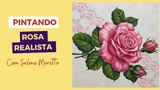 PINTANDO ROSA REALISTA EM TECIDO