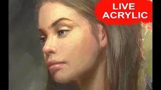 Live acrylic painting - How to paint a portrait in Acrylics