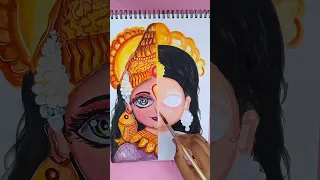 Half face Drawing Of Lakshmi Maa | #shorts #watercolorportrait #youtubeshorts #goddrawing #viralart