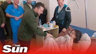 Ukraine President Zelensky visits victims of Russian attacks in Kyiv hospital