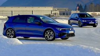 NEW Volkswagen GOLF 8 R 2021 - Drift mode, CRAZY Akrapovič EXHAUST sound & driving on snow