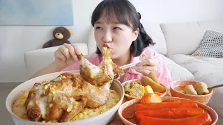 Corn cheese chicken & Tteokbokki Real Sound MUKBANG💛🌽Eating Show ASMR :D