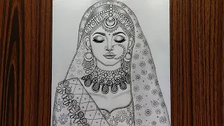 How to draw a Beautiful Traditional bride very easy | Girl drawing | Pencil Sketch