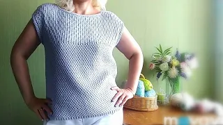 Вязание. Мк Летний топ "Прованс". Скос плеча без укороченных рядов. //Master class /Knitting