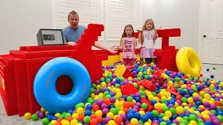 Filling Our GIANT Lego Race Car With 10,000 BALL PIT BALLS! Lost Dad's Phone!