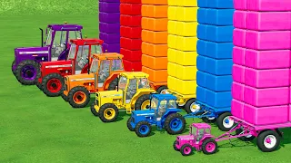 JOHN DEERE & CLAAS & PORSCHE & McCORMICK TRANSPORT BATTLE WITH COLOR BALES! Farming Simulator 22