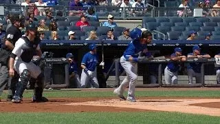 TOR@NYY: Bautista knocks helmet off after doubling