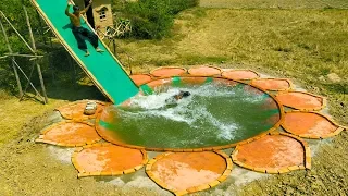 Build Flower Swimming Pool In Front Of Water Slide House