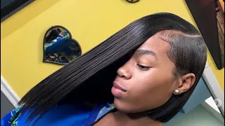 Side part bob quick weave.