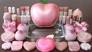 Mixing”Pink Apple” Eyeshadow and Makeup,parts,glitter Into Slime!Satisfying Slime Video!★ASMR★