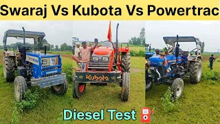 Swaraj 744 vs Kubota 4501 vs Powertrac Euro 50 // Diesel Test⛽ Mukabla