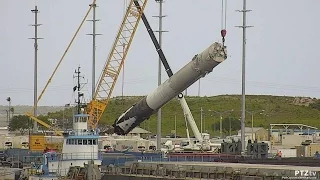 SpaceX Falcon 9 Rocket Goes Horizontal at Port Canaveral 4/18/2016