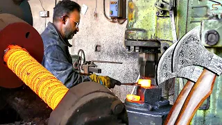 Superb Forging Twisted Damascus Axe, Next Level of Massive Viking Axes Production