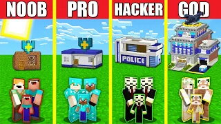 Minecraft Battle: POLICE STATION HOUSE BUILD CHALLENGE - NOOB vs PRO vs HACKER vs GOD / Animation