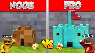 Minecraft NOOB vs PRO: SAFEST TINY HOUSE BUILD BATTLE CHALLENGE!