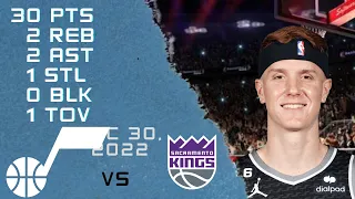 Kevin Huerter NBA Player Highlights 30-12-2022 KINGS vs JAZZ REGULAR SEASON