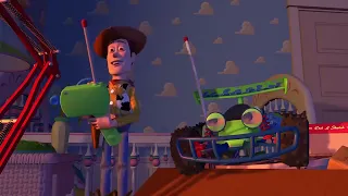 Toy Story reversed - Woody pushes Buzz out the window