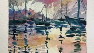 Marina. Watercolor sketch / painting demonstration by Justyna Gaja.