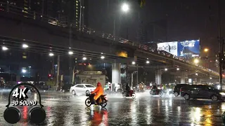 [4K] Walking in Heavy Rain at Night in Bangkok | Rainy Season in Thailand